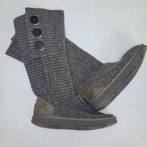 UGG Australia Classic Cardy Gray Knit Sweater Boots Size 7 Tall Slouch Top